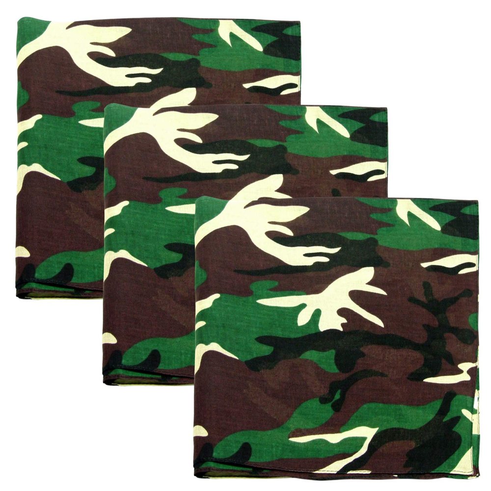 3 PK Cowboy Bandanas 100% Cotton 22 x 22 inch - Army Camo