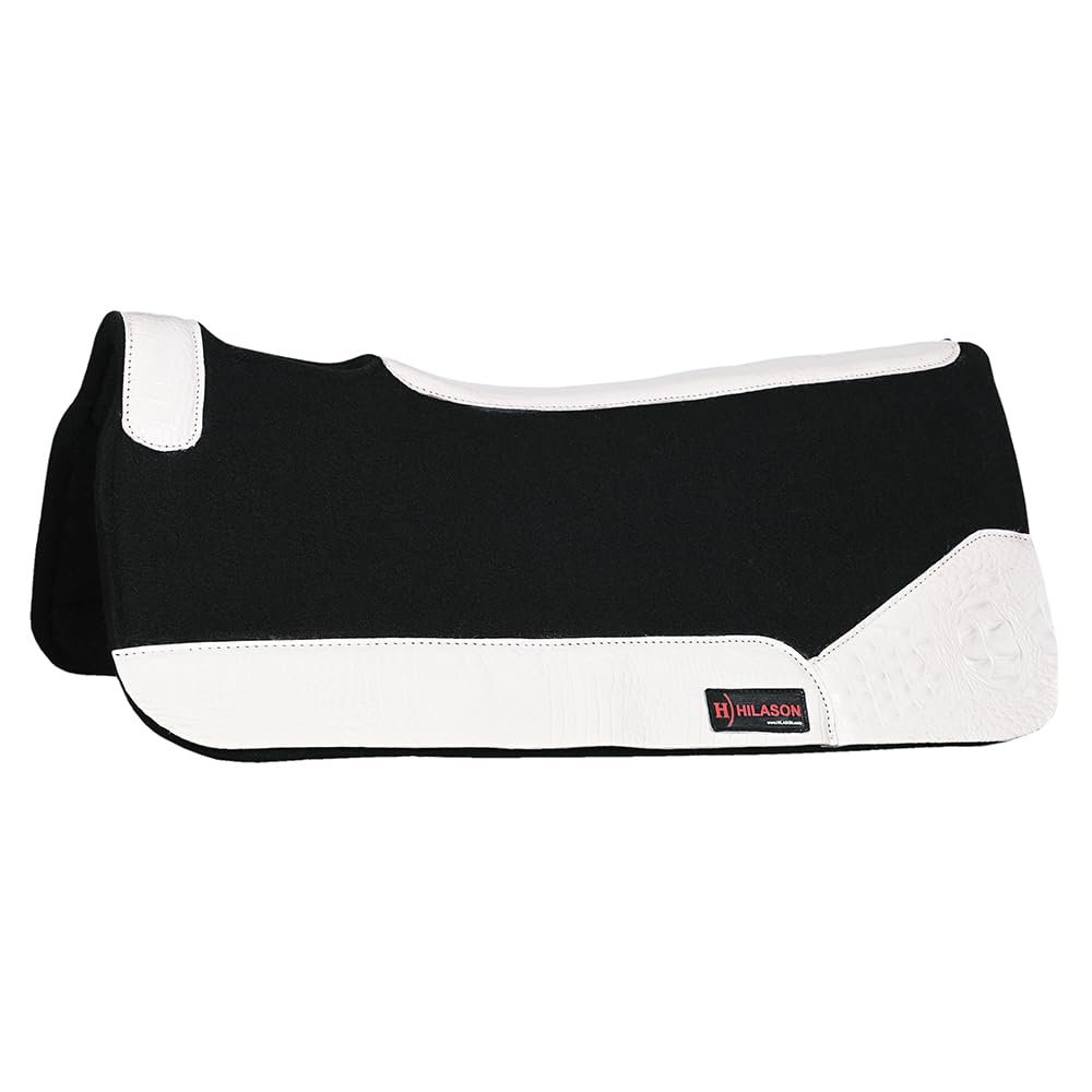 HILASON Western Wool Felt Horse Saddle Pad W/Distressed Wear Leather | for Horses