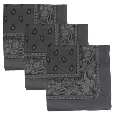 3 PK Cowboy Bandanas 100% Cotton 22 x 22 inch - Charcoal