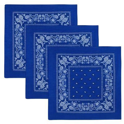 3 PK Cowboy Bandanas 100% Cotton 22 x 22 inch - Royal