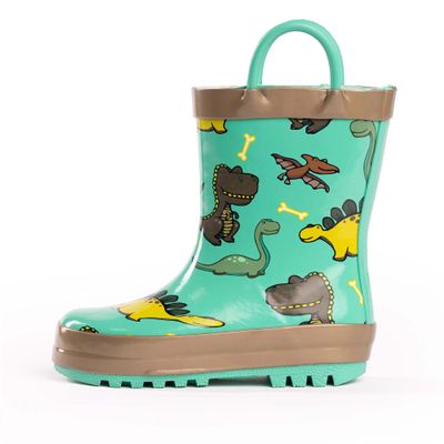 NORTY Rubber Rain Boots for Kids - Waterproof Rubber Boots Boys and Girls Solid & Printed Rainboots for Toddlers and Kids - Dinosaurs
