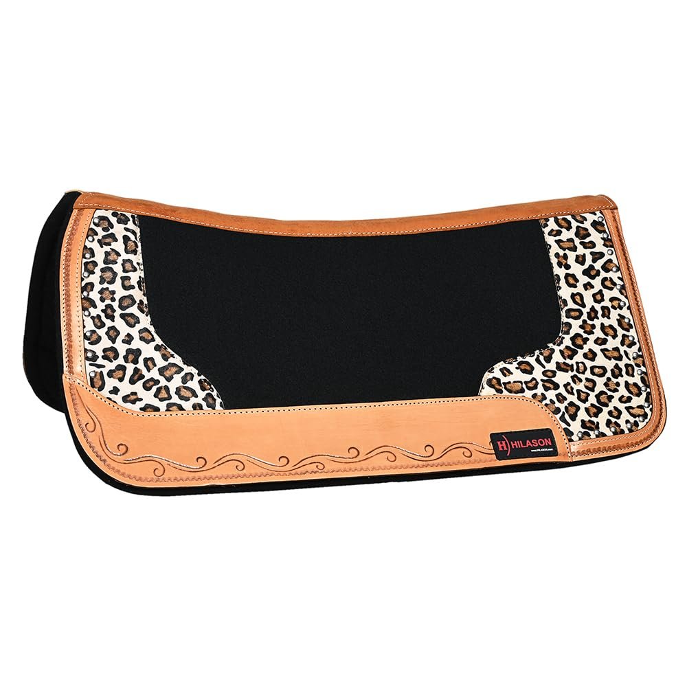 HILASON Western Wool Felt Horse Saddle Pad W/Distressed Wear Leather | for Horses