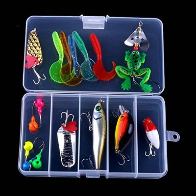 LENPABY 16PCS Hard Fishing Lure Set Assorted Bass Fishing Lure Kit Colorful Minnow Popper Crank Rattlin VIB Jointed Fishing Lure Set