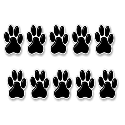 10 Dog Paw Prints 2" Black w/White Outline Decals Puppy Foot Print Cat Vinyl Stickers for Car Truck or SUV Decal (Black w/White Outline)
