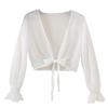 Trendy XU Elegant Long Sleeve Thin Chiffon Open Front Cardigan Cropped Solid Jacket (White) view 1