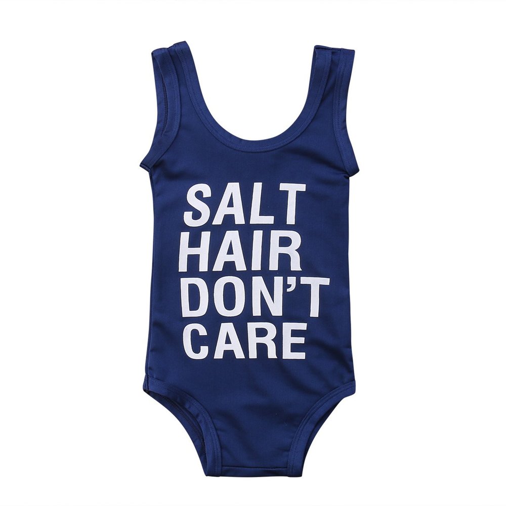 YAZAD Baby Girl Kid Swimsuit Letter Print Sleeveless Swimwear Bikini Bathing Suit One-Piece Beachwear Tankini Outfits (120/5-6T, Royal Blue)