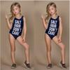 YAZAD Baby Girl Kid Swimsuit Letter Print Sleeveless Swimwear Bikini Bathing Suit One-Piece Beachwear Tankini Outfits (120/5-6T, Royal Blue) view 2