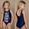 YAZAD Baby Girl Kid Swimsuit Letter Print Sleeveless Swimwear Bikini Bathing Suit One-Piece Beachwear Tankini Outfits (120/5-6T, Royal Blue) view 3