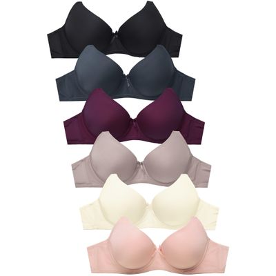 Mamia Women's Basic Plain Bras, Pack of 6 - (Desire, 36C)