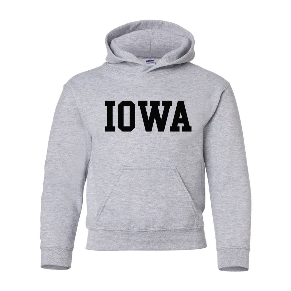 UGP Campus Apparel - YH01 - Iowa Hawkeyes Basic Block Youth Hoodie - Medium - Sport Grey