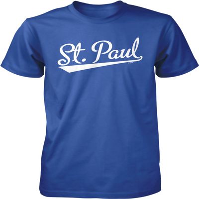 NOFO Clothing Co St. Paul Script Baseball Font Men's T-Shirt, XL Royal