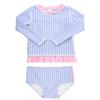 RuffleButts Girls Periwinkle Seersucker Long Sleeve Rash Guard Bikini - 7 view 1