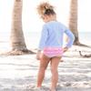 RuffleButts Girls Periwinkle Seersucker Long Sleeve Rash Guard Bikini - 7 view 2