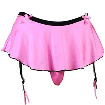 aishani Men's Pouch Panties Skirted Garter Thong Bikini Briefs Underpants,S Rose Pink