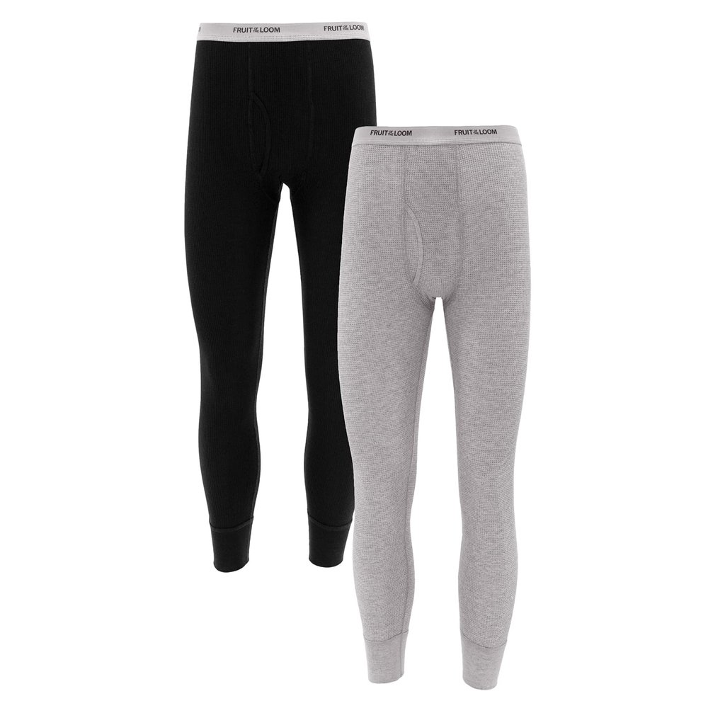 Fruit of the Loom Men's Classic Midweight Waffle Thermal Underwear Bottoms (2-Pack), Light Grey Heather/Black Soot, 3X-Large