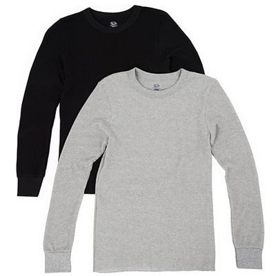 Fruit of the Loom Men's Classic Midweight Waffle Thermal Underwear Crew Top (1 & 2 Packs), Light Grey Heather/Black Soot (2 Pack), 4X-Large