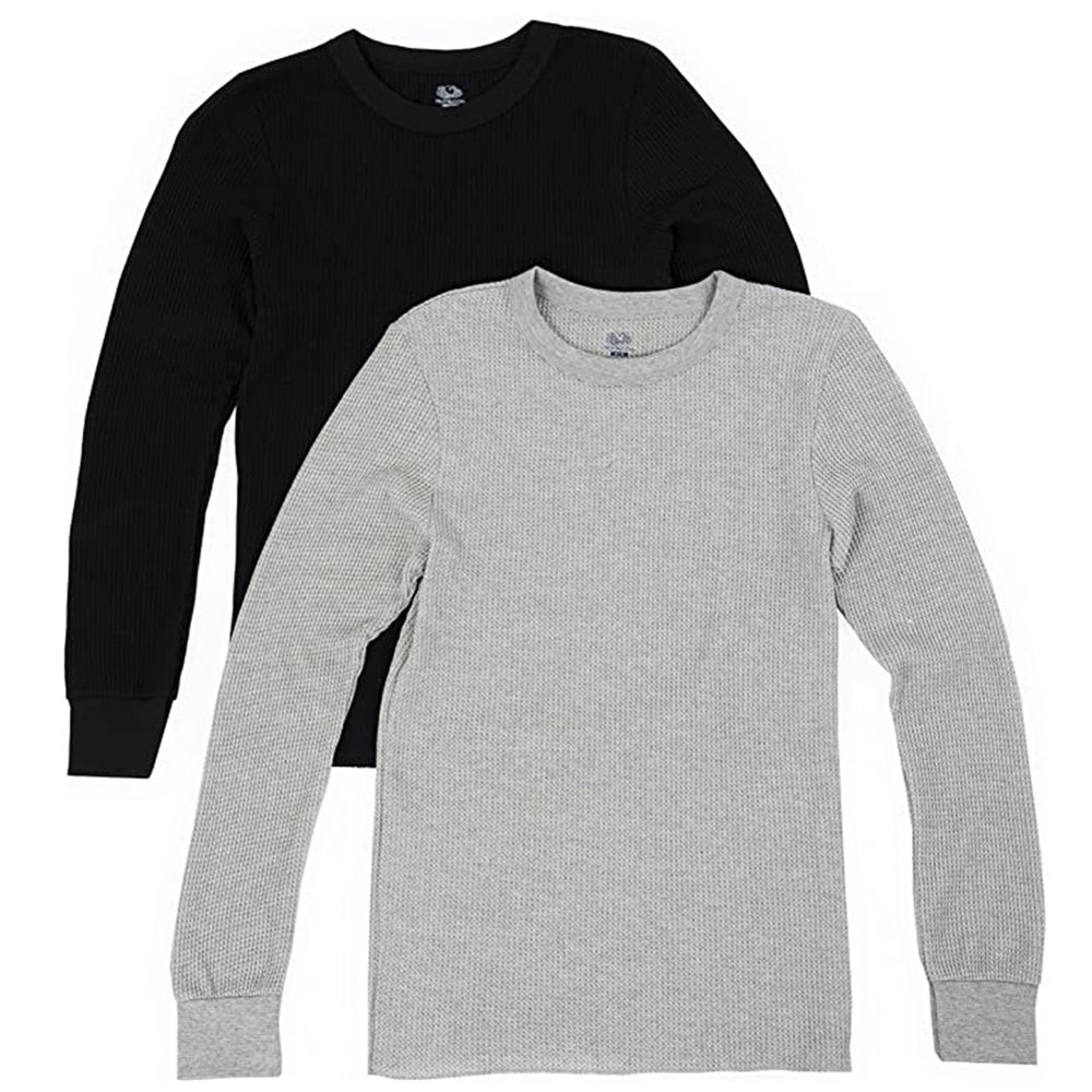 Fruit of the Loom Men's Classic Midweight Waffle Thermal Underwear Crew Top (1 & 2 Packs), Light Grey Heather/Black Soot (2 Pack), 5X-Large
