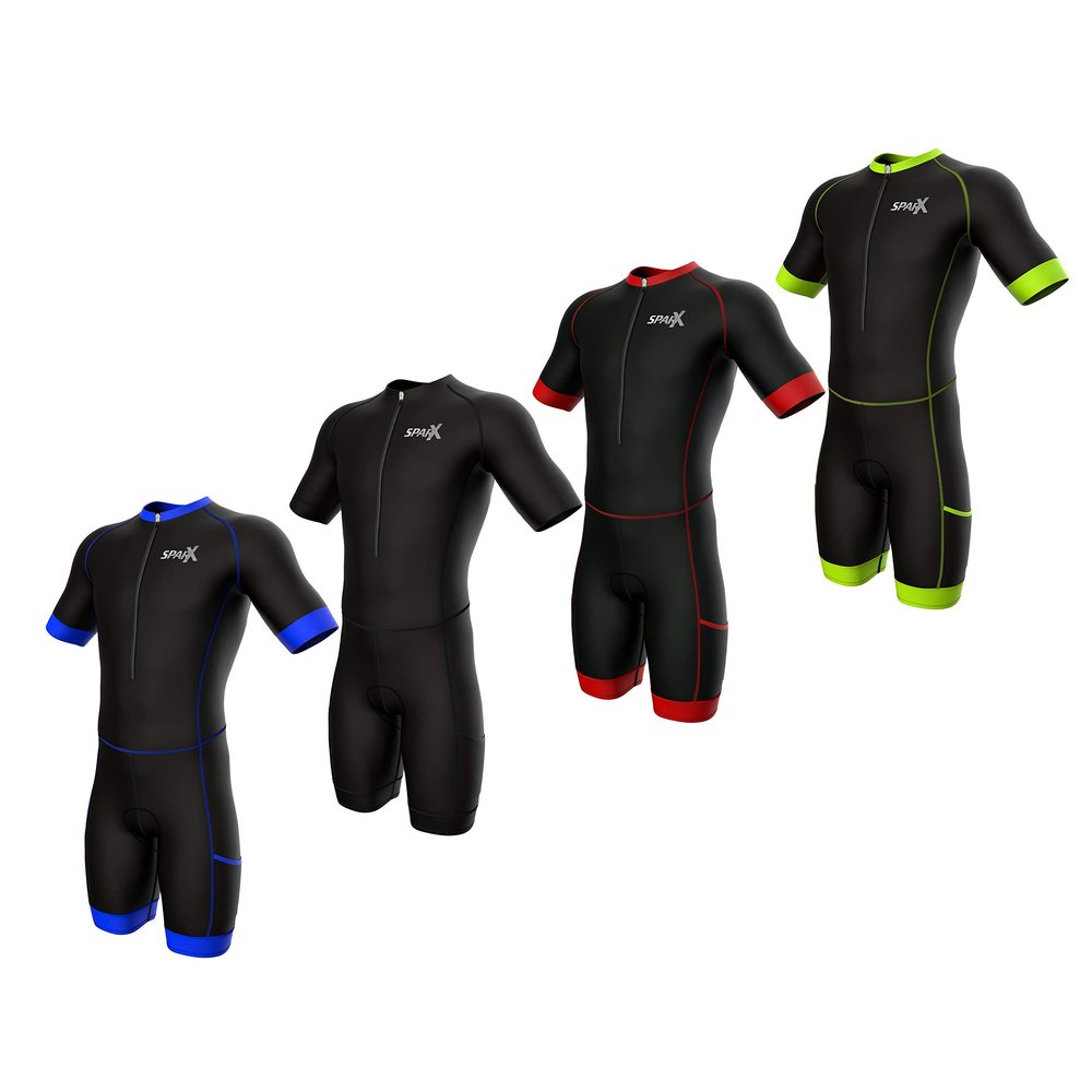 Sparx Men Triathlon Suit Short Sleeve Aero Tri Suit (Black/Green, Small)