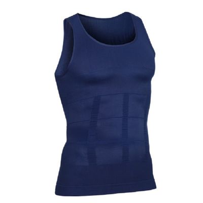 Bakerdani Mens Slimming Body Shaper Vest Shirt Abs Abdomen Slim Shapewear Blue