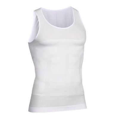 Bakerdani Mens Slimming Body Shaper Vest Shirt Abs Abdomen Slim Shapewear White