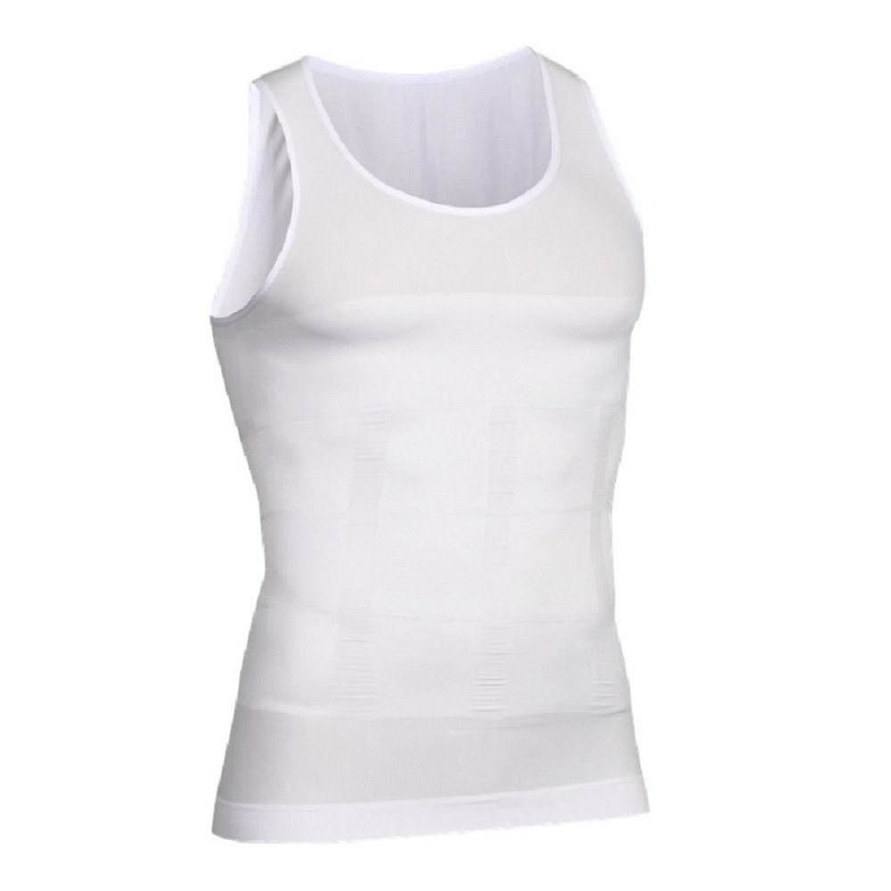Bakerdani Mens Slimming Body Shaper Vest Shirt Abs Abdomen Slim Shapewear White