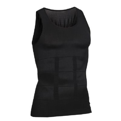 Bakerdani Mens Slimming Body Shaper Vest Shirt Abs Abdomen Slim Shapewear Black