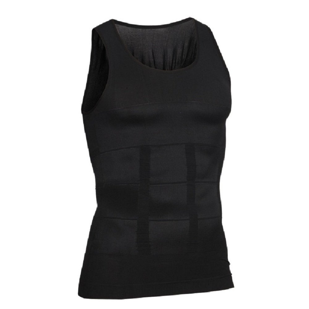 Bakerdani Mens Slimming Body Shaper Vest Shirt Abs Abdomen Slim Shapewear Black