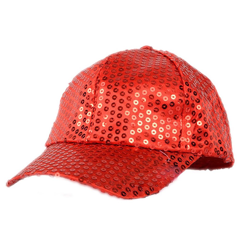 Bluelans Glitter Sequins Baseball Caps Snapback Hats Adjustable Fancy Dress Party Dance Hats for Unisex Mens Womens (Red)