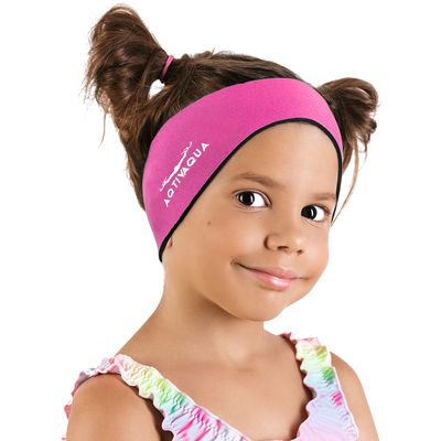 AqtivAqua Swimming Headband Swim Ear Band Protection Cover Swim Headband for Kids Adults Men Women Toddlers Ear Plugs in (Color: Red, Size: Medium)