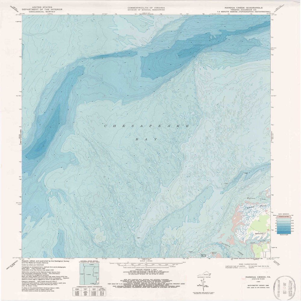 YellowMaps Nandua Creek VA topo map, 1:24000 Scale, 7.5 X 7.5 Minute, Historical, 1968, Updated 1987, 28.1 x 21.8 in - Tyvek