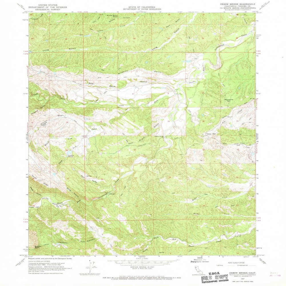 YellowMaps Oxbow Bridge CA topo map, 1:24000 Scale, 7.5 X 7.5 Minute, Historical, 1967, Updated 1968, 26.9 x 22 in - Tyvek