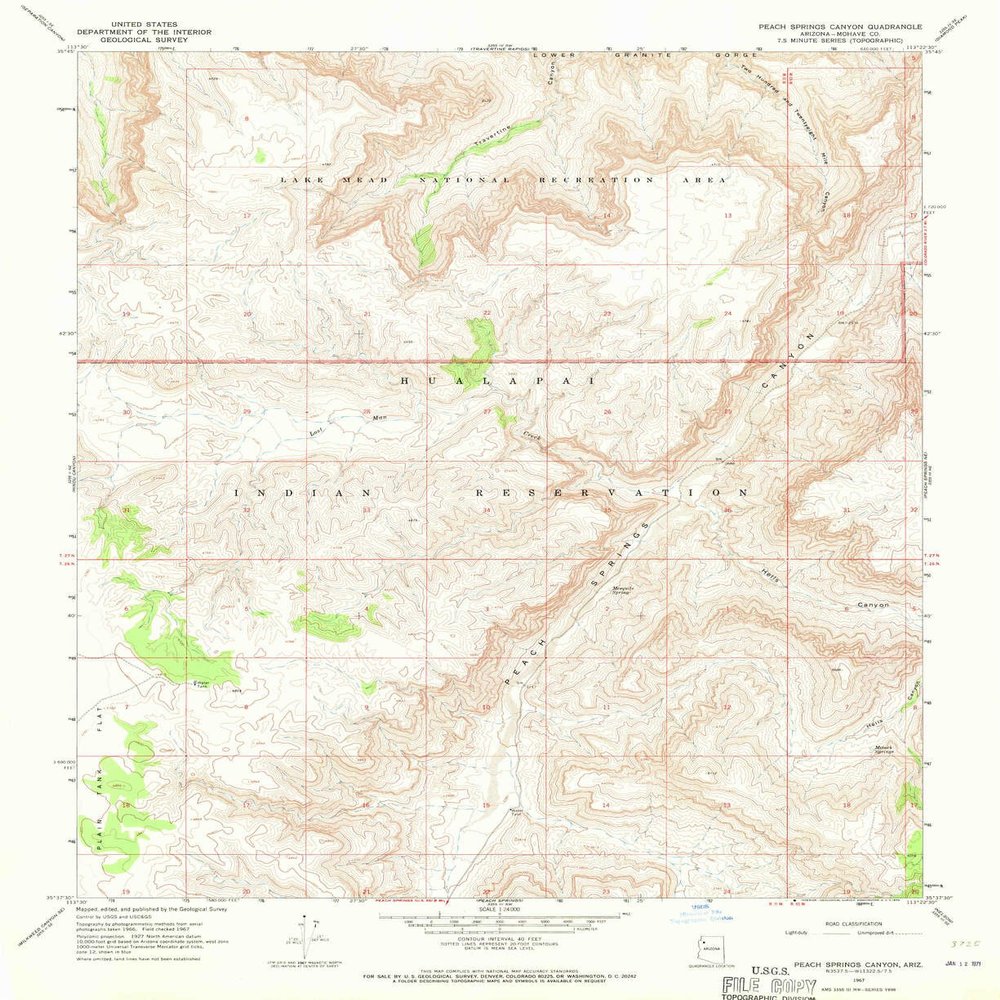 YellowMaps Peach Springs Canyon AZ topo map, 1:24000 Scale, 7.5 X 7.5 Minute, Historical, 1967, Updated 1970, 26.9 x 22 in - Tyvek