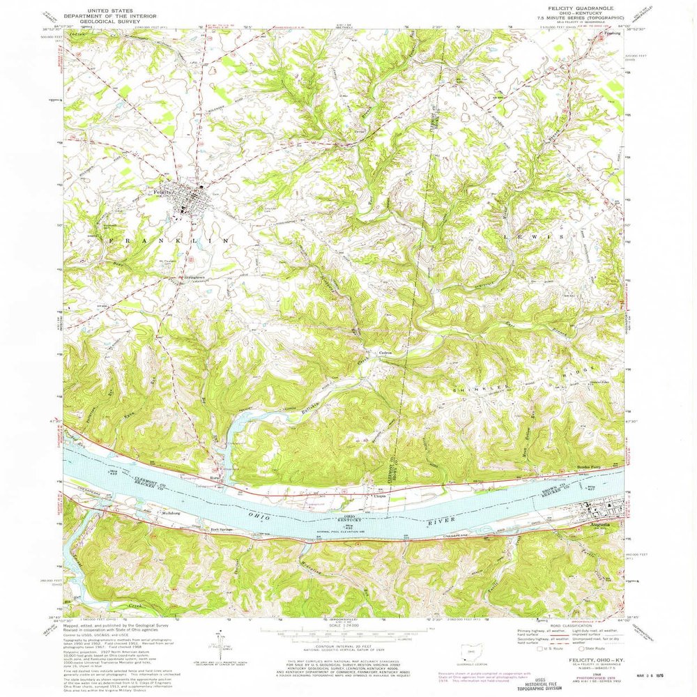 YellowMaps Felicity OH topo map, 1:24000 Scale, 7.5 X 7.5 Minute, Historical, 1968, Updated 1976, 26.9 x 22.1 in - Tyvek