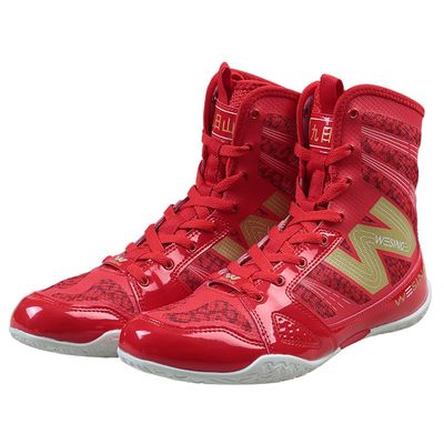 Wesing Unisex Pro Kickboxing Footwears Training Shoes High-top Ankle Boxing Shoes Red