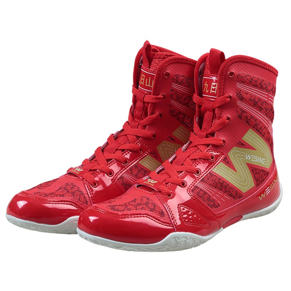 Wesing Unisex Pro Kickboxing Footwears Training Shoes High-top Ankle Boxing Shoes Red