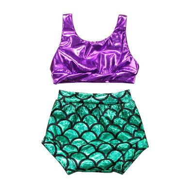 2Pcs Newborn Infant Toddler Baby Girls Mermaid Swimsuits Tankini Bikini Beachwear Swimwear Bathing Suit Set (70/0-6M, Purple+Green)