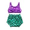 2Pcs Newborn Infant Toddler Baby Girls Mermaid Swimsuits Tankini Bikini Beachwear Swimwear Bathing Suit Set (70/0-6M, Purple+Green) view 1