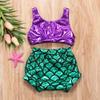 2Pcs Newborn Infant Toddler Baby Girls Mermaid Swimsuits Tankini Bikini Beachwear Swimwear Bathing Suit Set (70/0-6M, Purple+Green) view 4