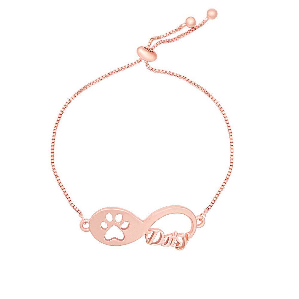 MANZHEN Adjustable Infinity Symbol Paw Print Custom Name Bracelet (Rose Gold)