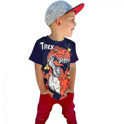 Moonker Baby Tees for 2-7 Years Old,Cute Children Kid Boys Cartoon Dinosaur Letter Print Tops T-Shirt (2-3 Years Old, Dark Blue)