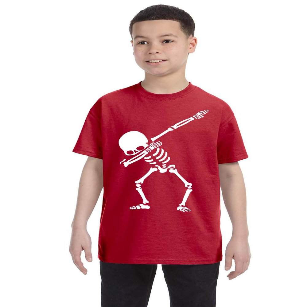 ALLNTRENDS Kids Youth T Shirt Dabbing Skeleton Cool Hip Hop Dab Skull Shirt Gift (S, Red)