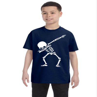 ALLNTRENDS Kids Youth T Shirt Dabbing Skeleton Cool Hip Hop Dab Skull Shirt Gift (M, Navy Blue)