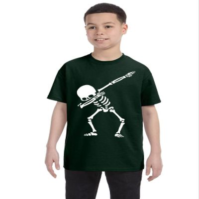 ALLNTRENDS Kids Youth T Shirt Dabbing Skeleton Cool Hip Hop Dab Skull Shirt Gift (S, Forest Green)