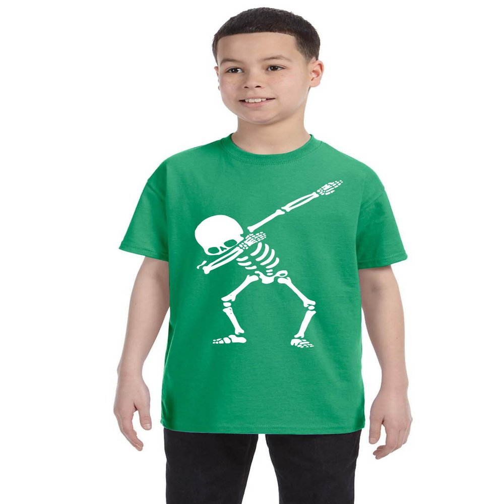 ALLNTRENDS Kids Youth T Shirt Dabbing Skeleton Cool Hip Hop Dab Skull Shirt Gift (M, Irish Green)