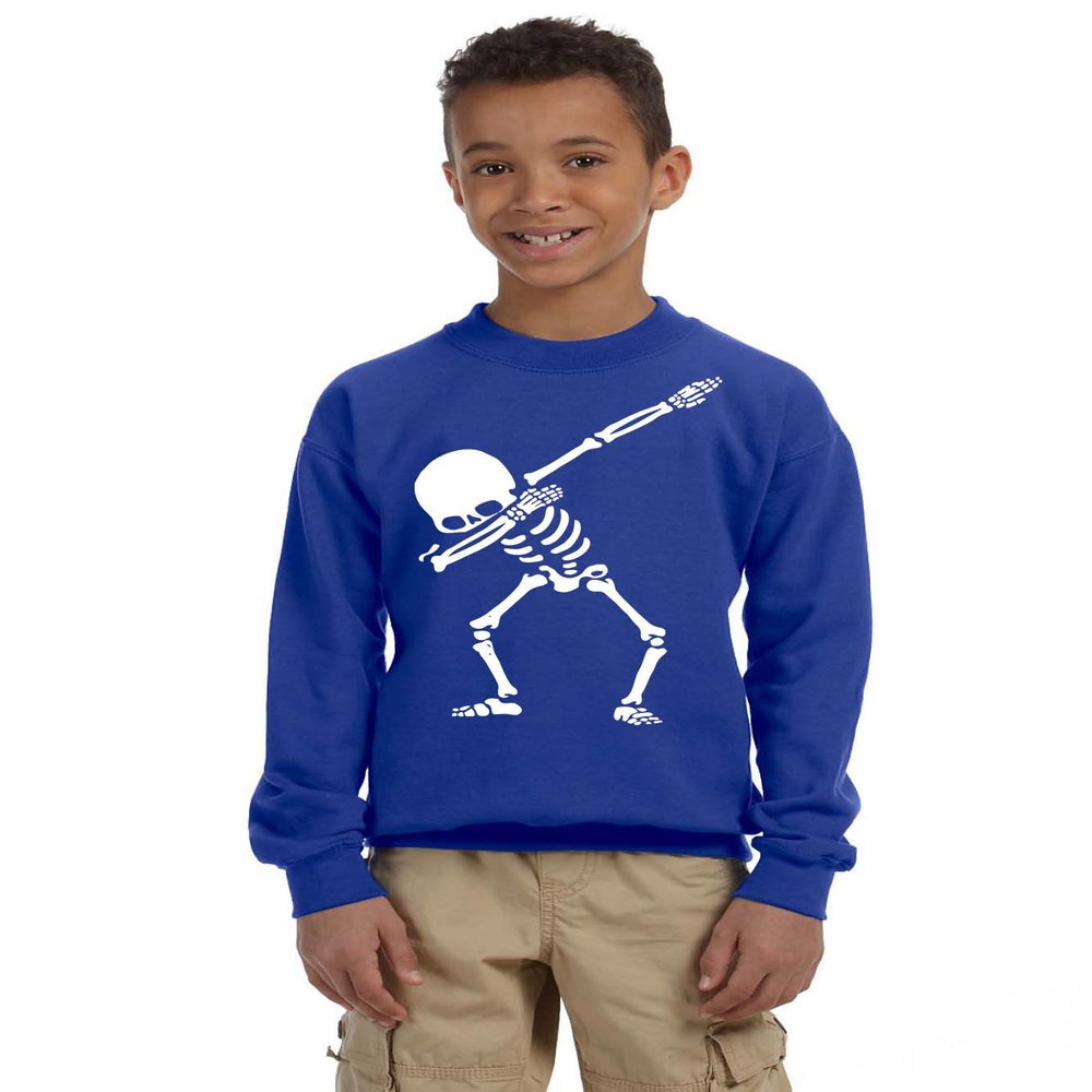 ALLNTRENDS Kids Youth Sweatshirt Dabbing Skeleton Cool Hip Hop Dab Skull Gift (S, Royal Blue)
