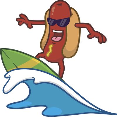 Cool Hotdog Surfing Cartoon Vinyl Sticker
