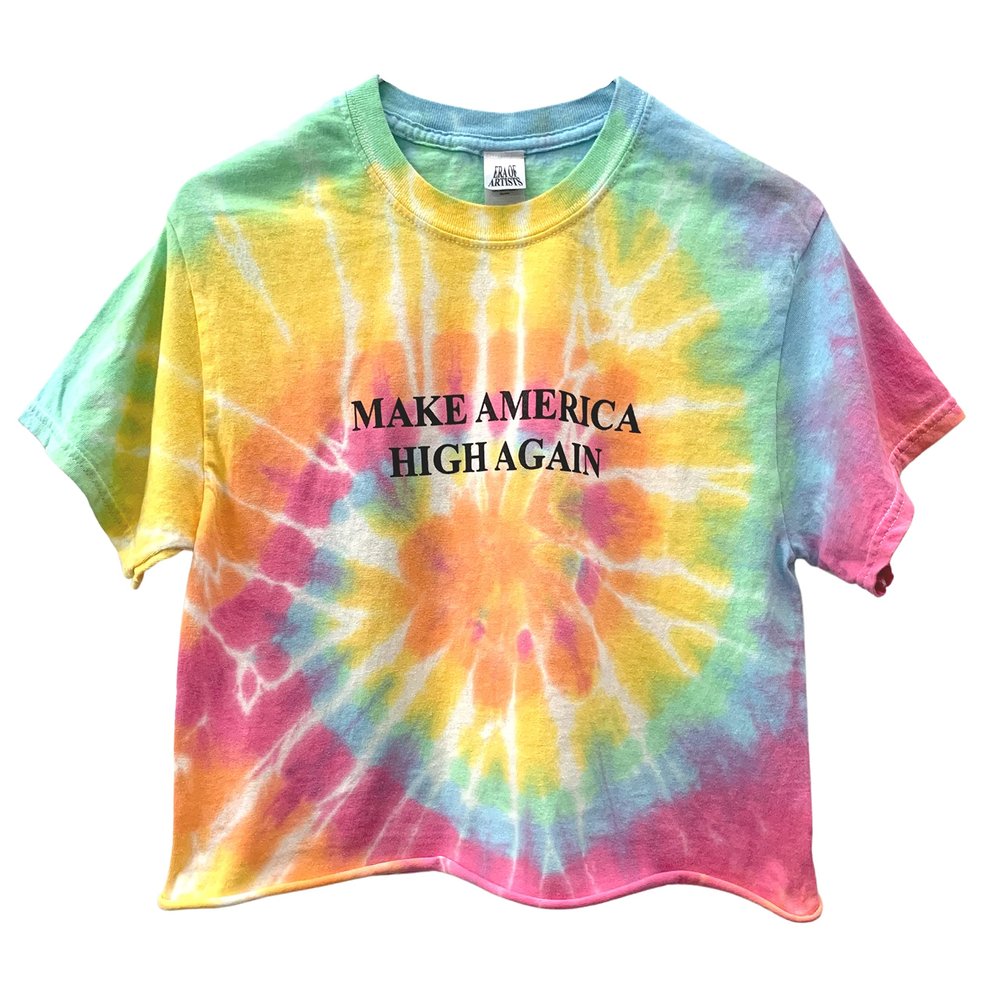 Make America High Again Pastel Rainbow Tie-Dye Graphic Crop Top