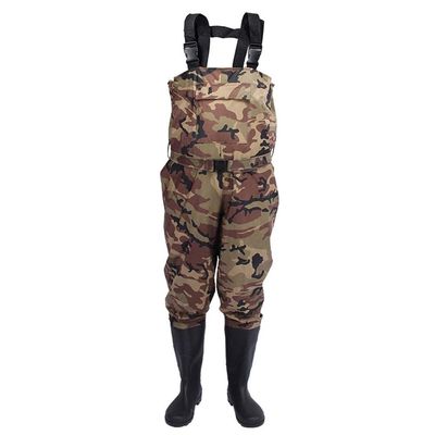 UNISTRENGH Cleated Fishing Hunting Waders for Men with Boots 2-Ply Nylon/PVC Waterproof Bootfoot Chest Wader (Camouflage, #5.5)