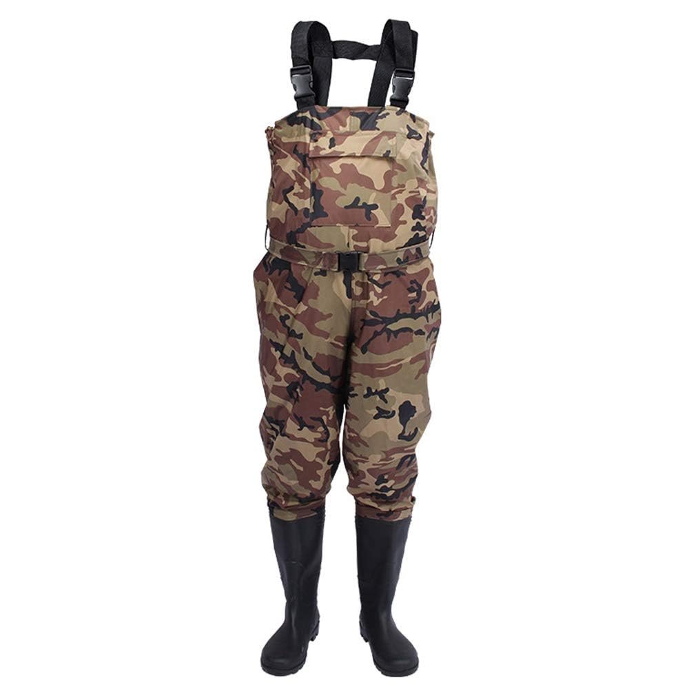 UNISTRENGH Cleated Fishing Hunting Waders for Men with Boots 2-Ply Nylon/PVC Waterproof Bootfoot Chest Wader (Camouflage, #5.5)