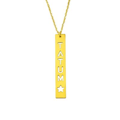 Stan-Deed Personalized Bar Necklace Name Plate with Cut Out Letters Custom Name Pendant Jewelry (Gold)